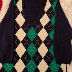 J Crew Argyle V neck sweater L